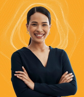 Smiling woman in front of yellow wavy dot background