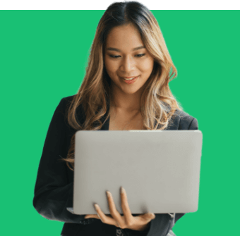 Woman smiling using a laptop